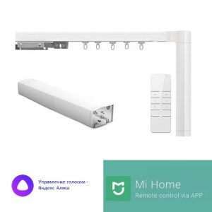 Умный электрокарниз GE Mi Home с мотором и пультом ДУ для управления шторами через приложение.