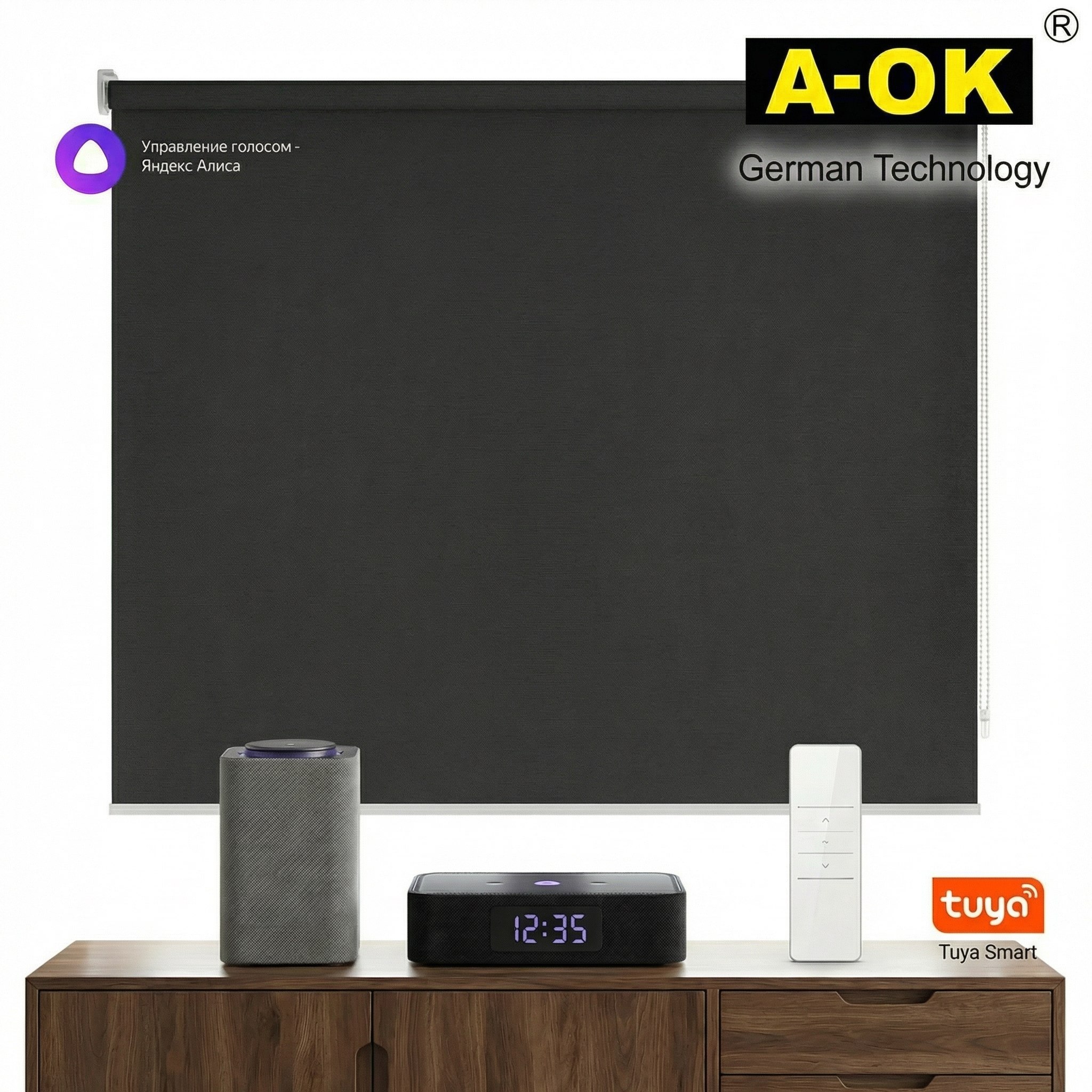 Электрокарниз для рулонных штор A-OK Tuya AM35 с голосом Алиса, с функцией WiFi, пультом ДУ для окон больших размеров